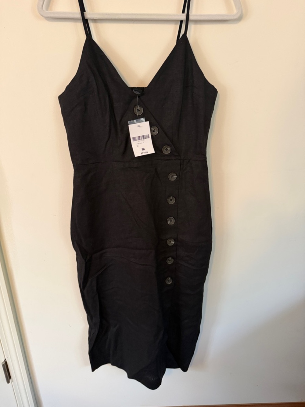 Forever 21 Black Button-Front Midi Spaghetti Strap Dress